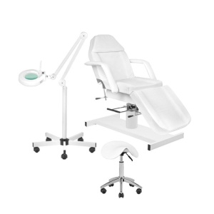 Zestaw fotel + lampa lupa LED + taboret
